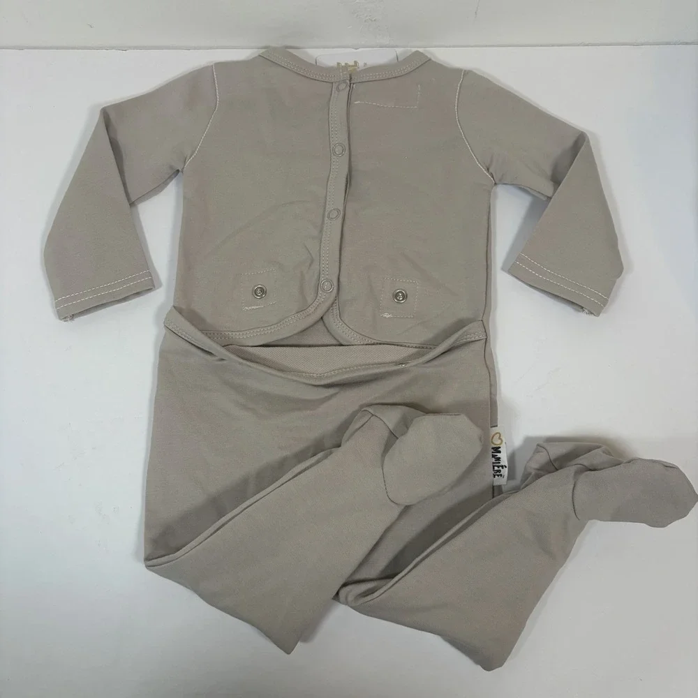 New- Maniere Child Island Henley Footie Sand Brown Beige 6 Months Beach